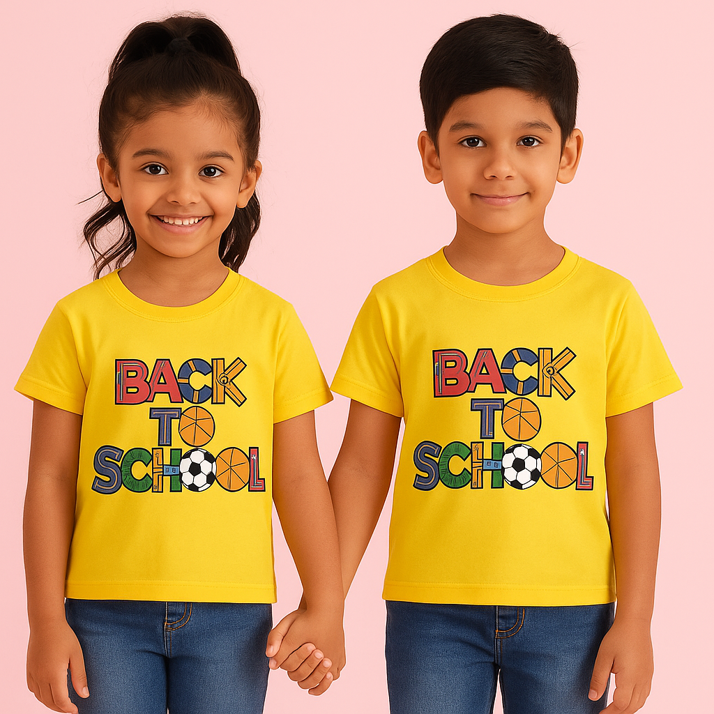 Girls Oversized Back to school Print T-shirt I Yellow